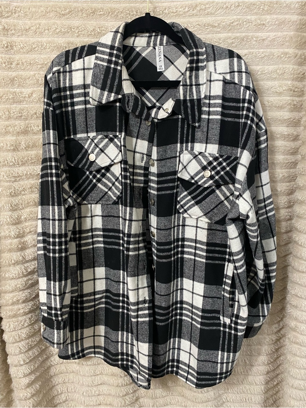 Zenana Outfitters Black and White Plaid Button-Down Shirt